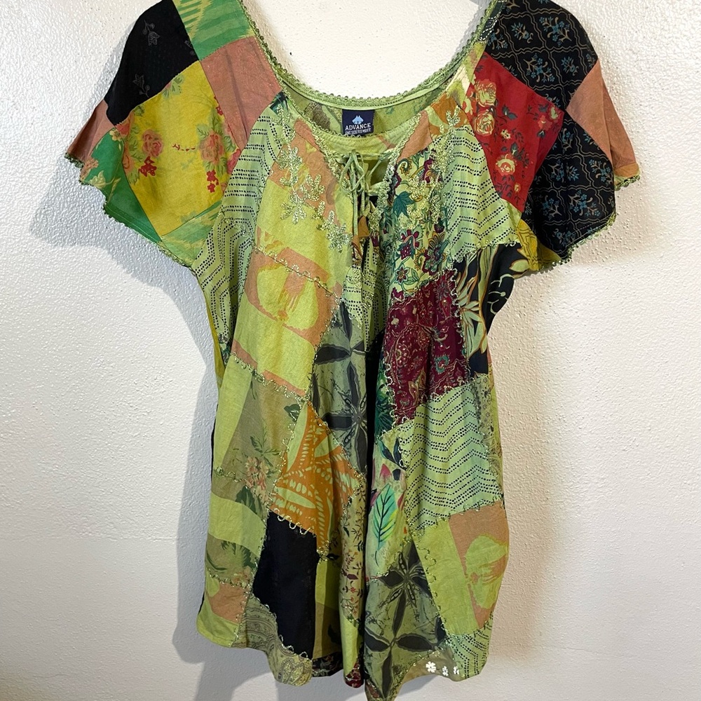 Advance Vintage Patchwork Tunic Boho Swing A Line Festival Colorful One Size Top